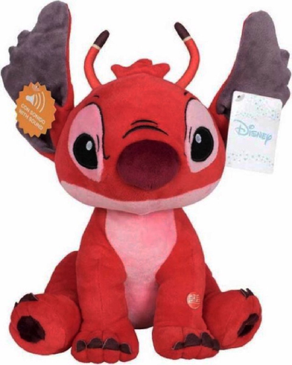 Disney Lilo & Stitch Leroy Pluche Knuffel (Rood) + Geluid 35 cm [Speelgoed knuffeldier knuffelpop voor kinderen jongens meisjes | Extra zachte plush! | Disney Stitch Angel Leroy Cadeau]